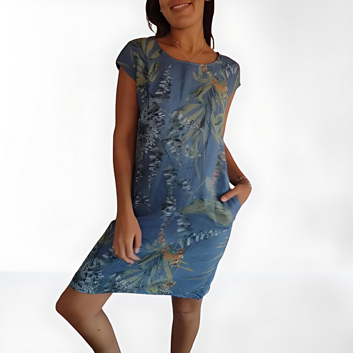 Vestido con escote redondo y estampado