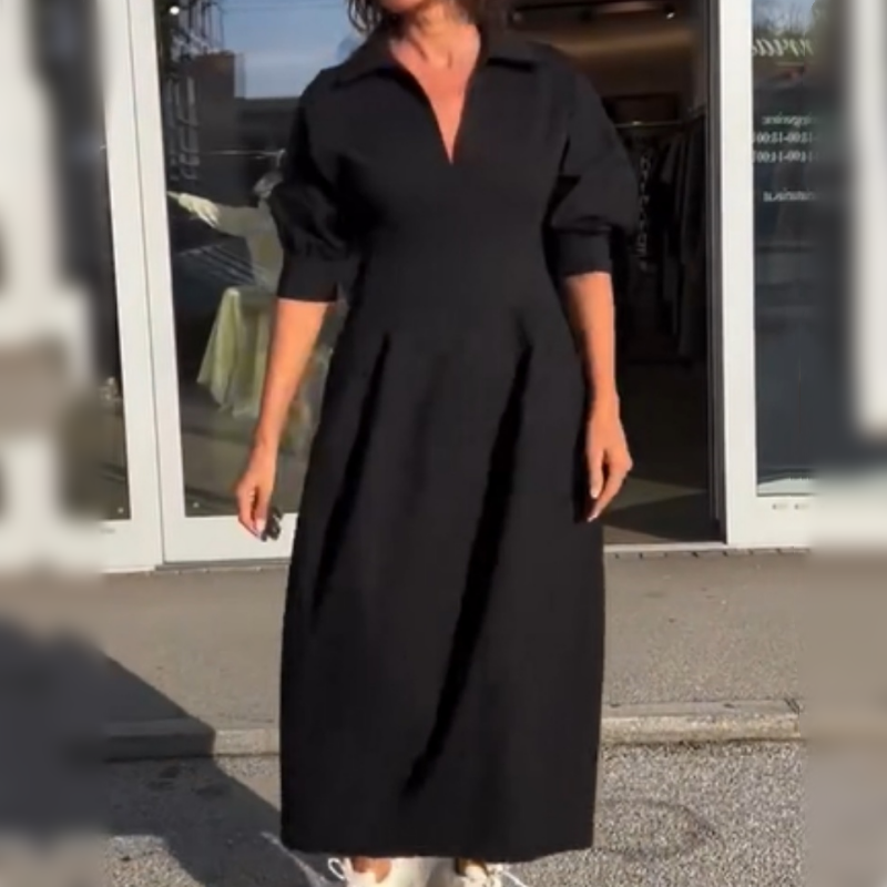 Victoria - Vestido midi con escote en V, solapas y cintura marcada